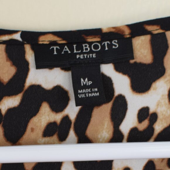 Talbots Leopard Print Ruched Short Sleeve Blouse Business Casual Career Classy M - Picture 7 of 8